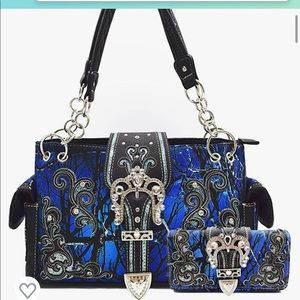 Brand New Blue Camo Shoulder Bag & Wallet
